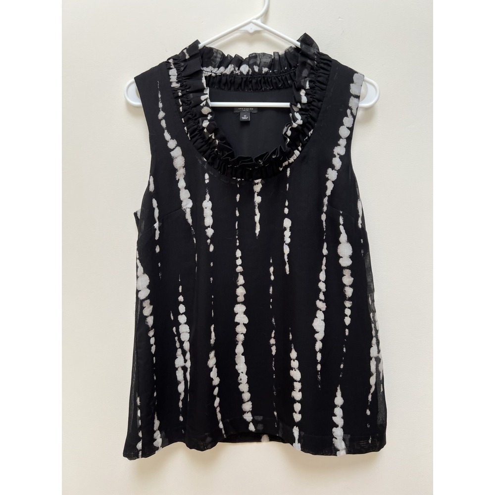 Women's Sleeveless Top Silk Cotton Blend Ruffles Around Neck black Dressy‎ Fun